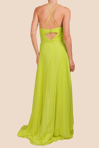 Vestido strapless maxi tirantes plisado neón