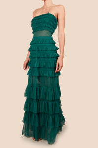 Vestido capas strapless mesh verde