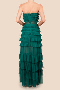 Vestido capas strapless mesh verde