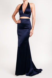 Conjunto halter satin navy