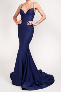 Vestido liso corte sirena navy II