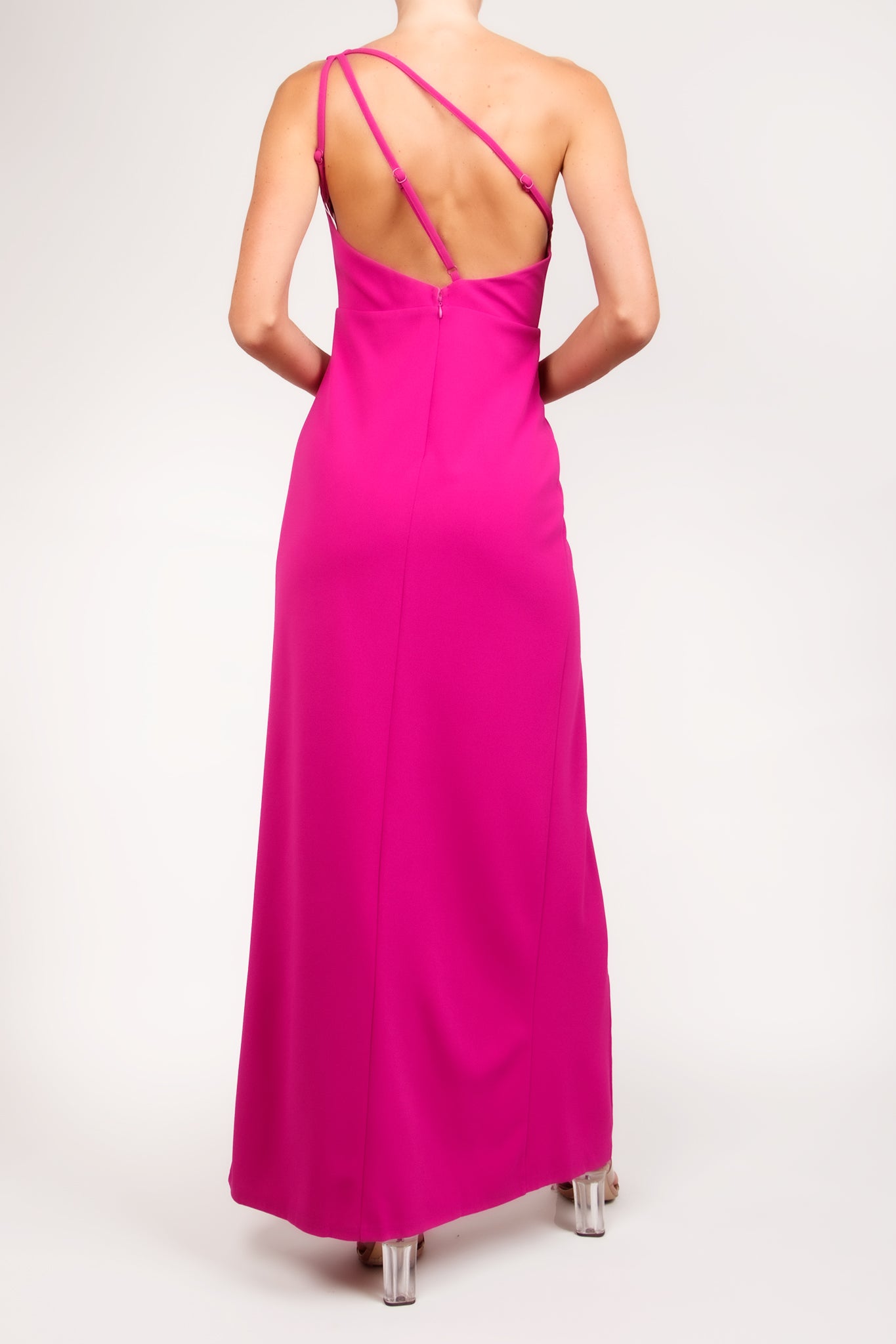 Vestido un hombro 3 flores magenta