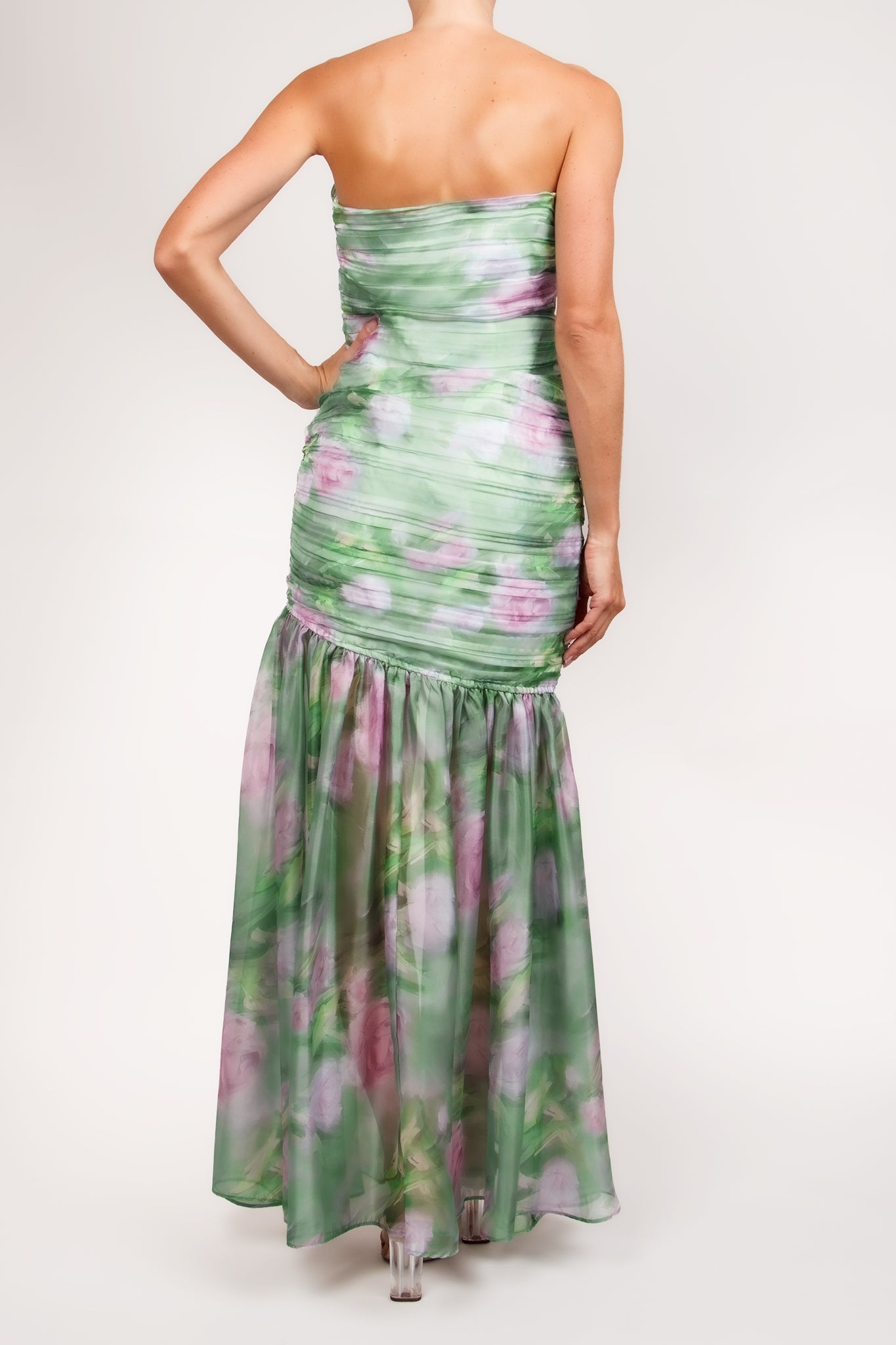 Vestido straples print menta-rosa