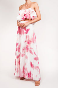 Conjunto top strapless print blanco-rosa