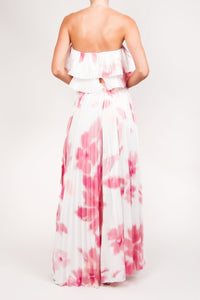 Conjunto top strapless print blanco-rosa