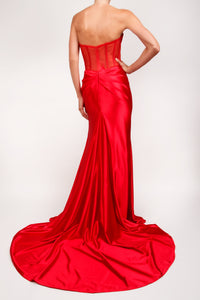 Vestido tipo corset strapless rojo