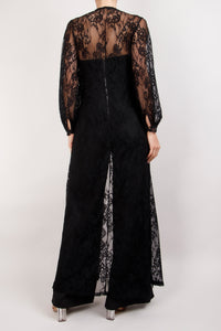 Set de jumpsuit con kimono de encaje negro