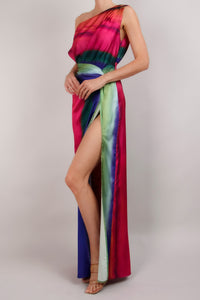 Vestido satin un hombro rainbow