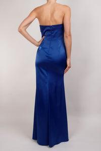 Vestido strapless satin recto azul