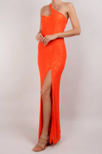 Vestido de lentejuelas un hombro naranja