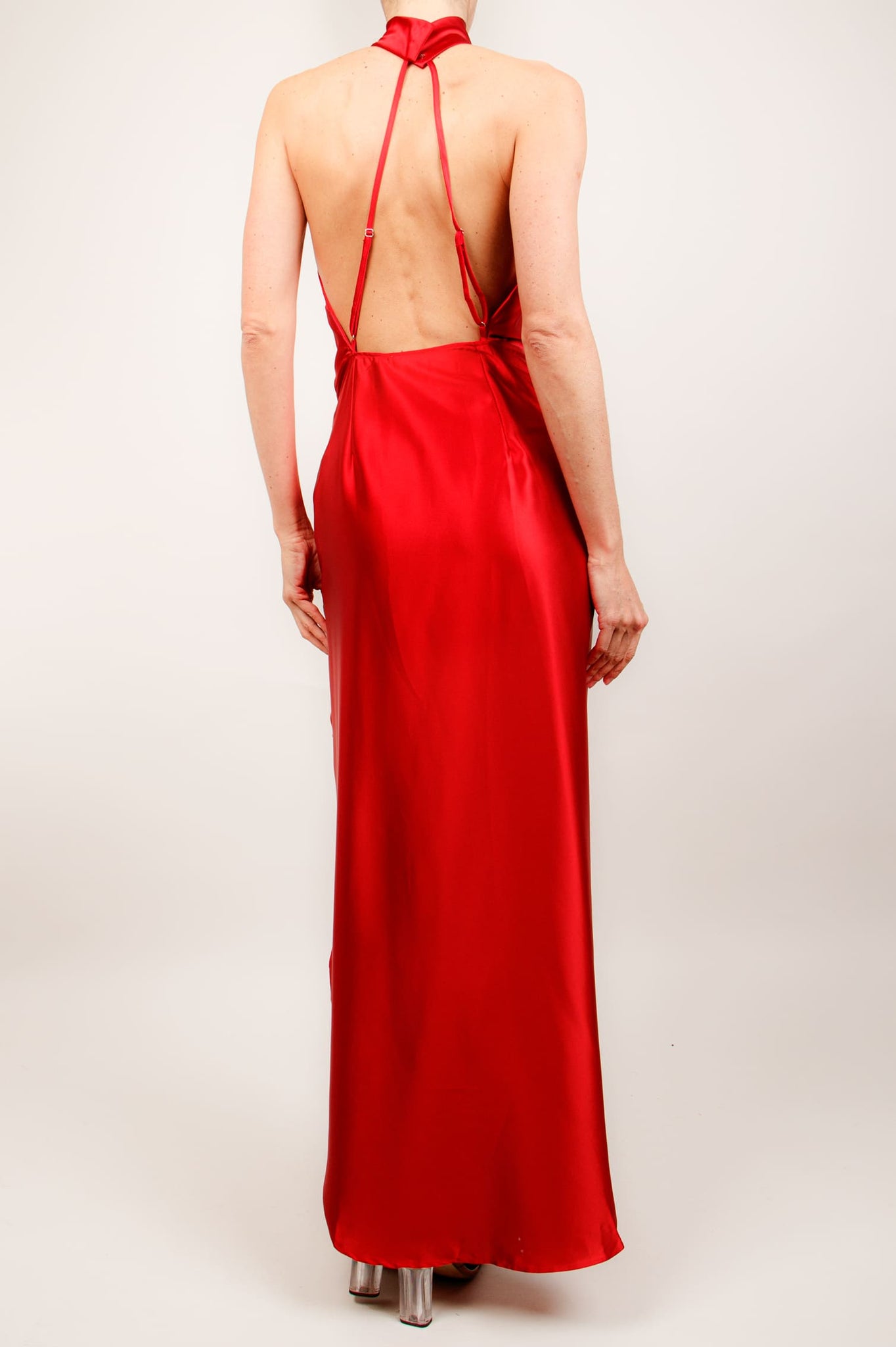 Vestido halter wrap satin rojo