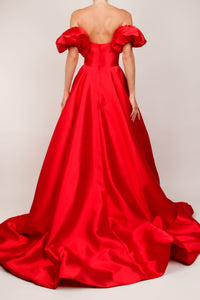 Vestido strapless mangas desmontables rojo