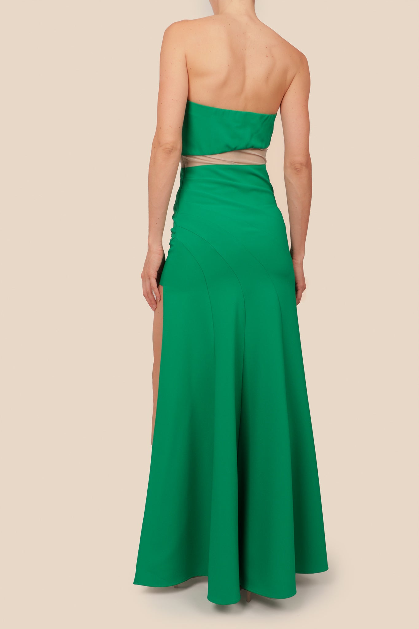 Vestido crepe strapless transparencia verde