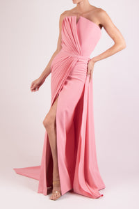 Vestido strapless plisado palo de rosa