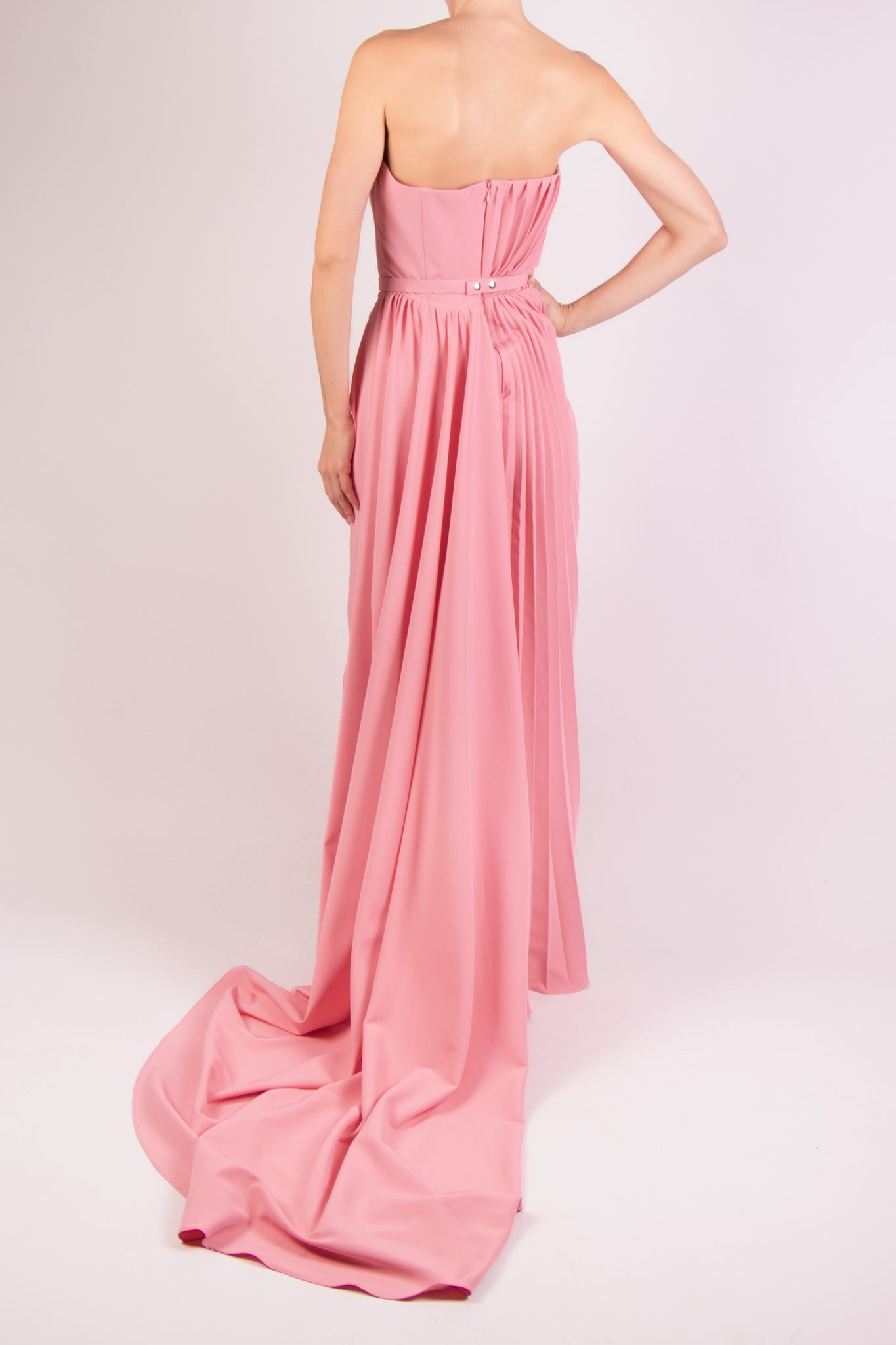 Vestido strapless plisado palo de rosa