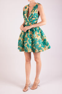 Vestido corto v print verde