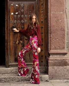 Pantalon seda campana print multi